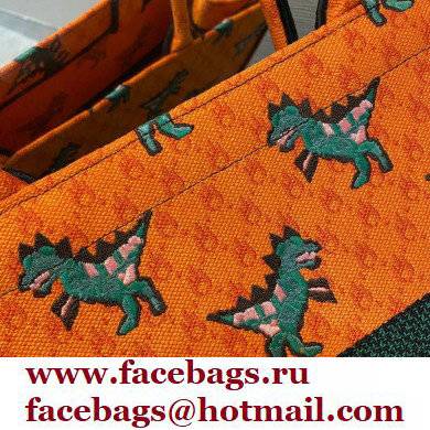 Dior Book Tote Bag in Multicolor Dragon  &  Fire Embroidery Orange 2021